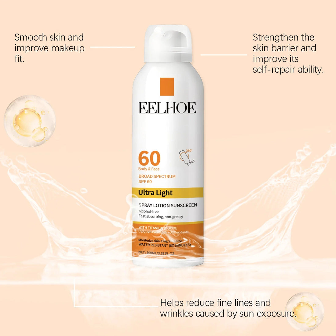 EELHOE Vitamin E Sunscreen Spray 100ml Long-lasting Deep Moisturizing Anti-UV Skin Protector Anti Oxidant Face Body Skin Care Halalzen