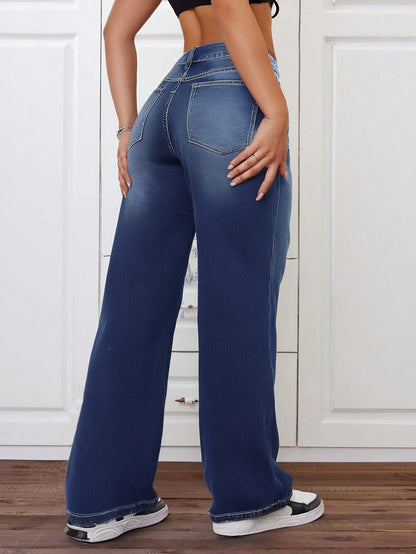 Women's Casual Wide - Leg Denim Jeans, Loose Fit, Comfortable Stretch Fabric