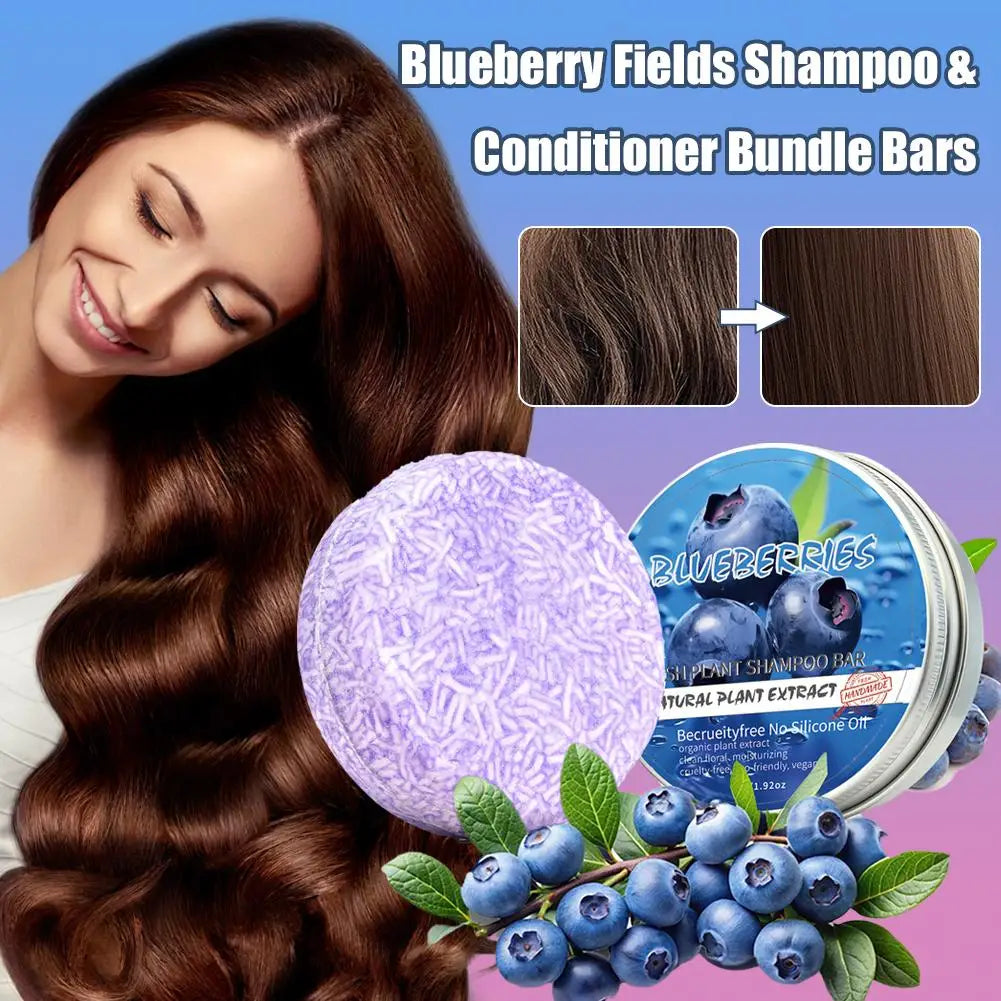 Blueberry Shampoo & Conditioner Bundle Bar for Hair Thinning Frizz, Blueberry Solid Shampoo & Conditioner Strengthen Hair Care Halalzen
