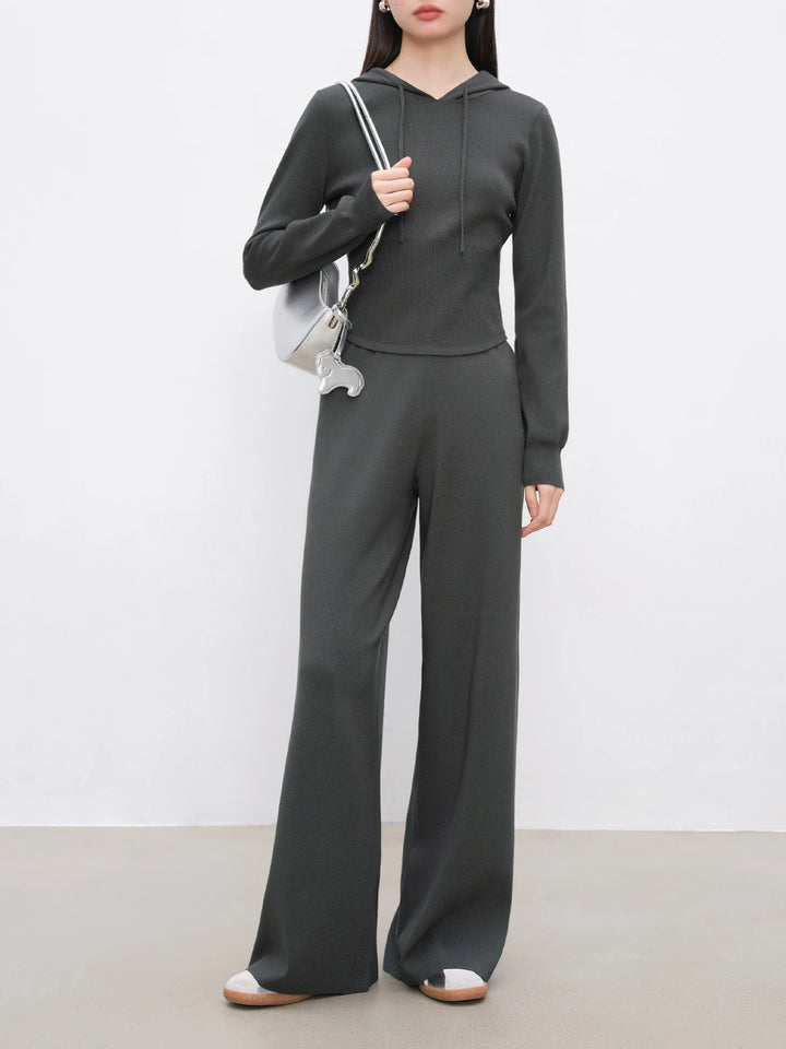 ZIQIAO Petite Size Casual Hooded Knitwear Pants Suit Women Fall Winter New Drapy Pants Two-piece Set 24ZQ94097+24ZQ94098