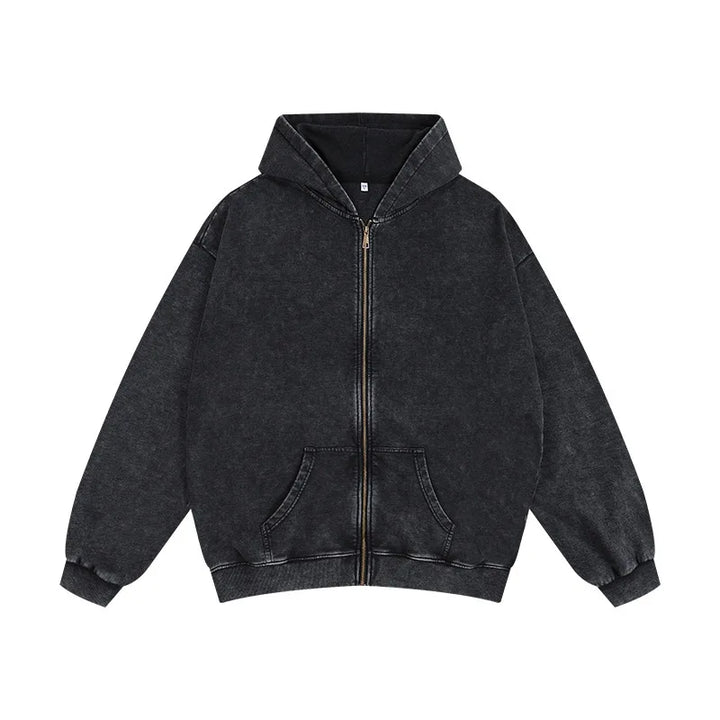 Washed and aged sweatshirt, loose hoodie for young couples, round-neck jacket, zip-up sweatshirt, men's suit set