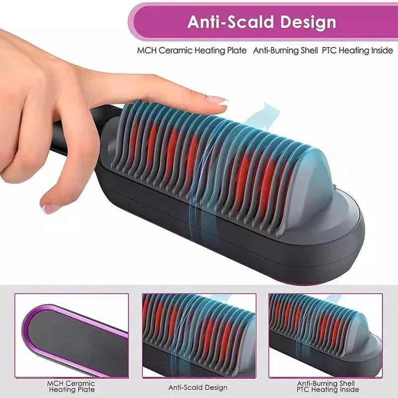 Thermostatic hair straightener Comb 5 temperature settings Straightening brush Quick heat professional hair straightening brush Halalzen