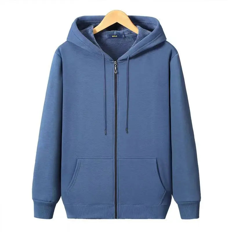 Good Quality Zip Hooded Women Sweatshirt Navy Blue  Casual Street Wear Loose Spring Autumn Solid Color Hoodie