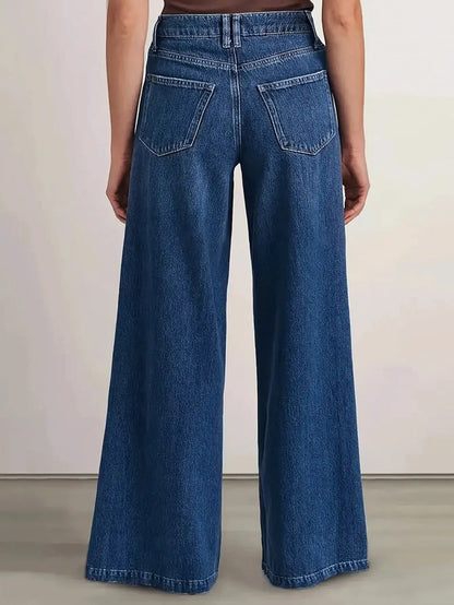 Women’s Deep Blue Wide Leg Jeans - Stylish Denim Trousers for Comfort and Versatility