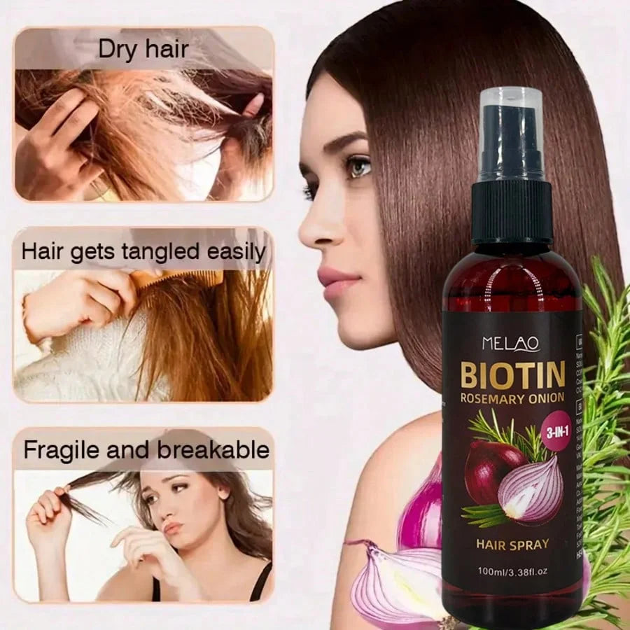 3 in 1 Biotin Rosemary Onion Hair Spray, MELAO Leave-In Conditioner & Detangler Spray, Tames Frizz, Adds Shine & Softness