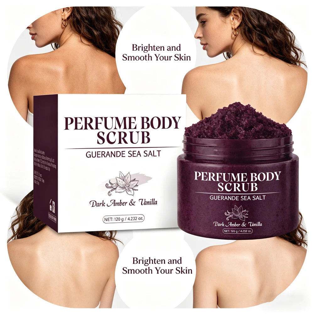 120g Sea Salt Perfume Exfoliating Body Scrub for Smooth Skin Body, Brighten Skin Tone,Amber & Vanilla Scent, Coral Rose Scent