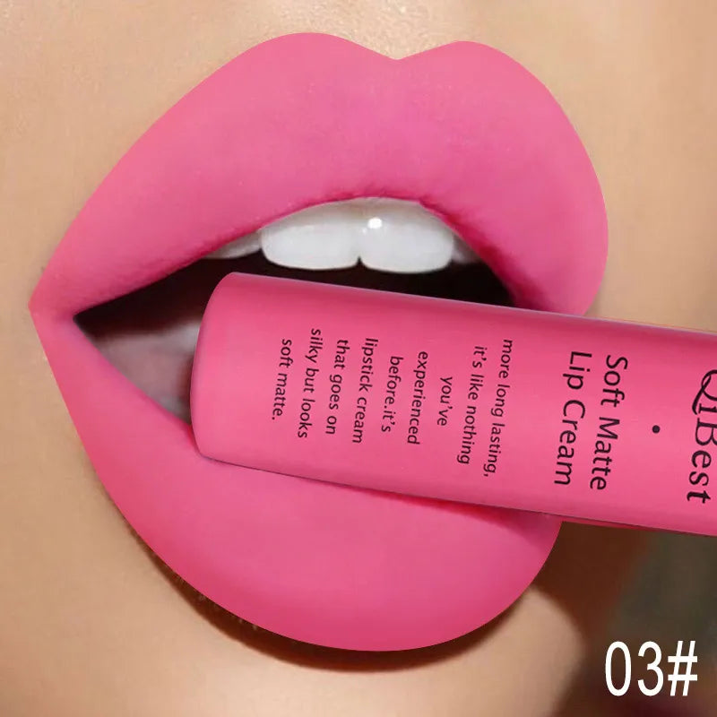 QIBEST Nude Matte Liquid Lipstick Waterproof Long-lasting Lipgloss Velvet Sexy Red Lip Glaze Tint Black Lipstick LipStain Makeup