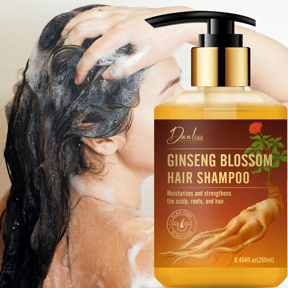 Ginseng Flower Shampoo Deeply Nourishes Hair, Promotes Hair Growth and Strengthens Hair Roots. Ginseng Flower Shampoo 500ml