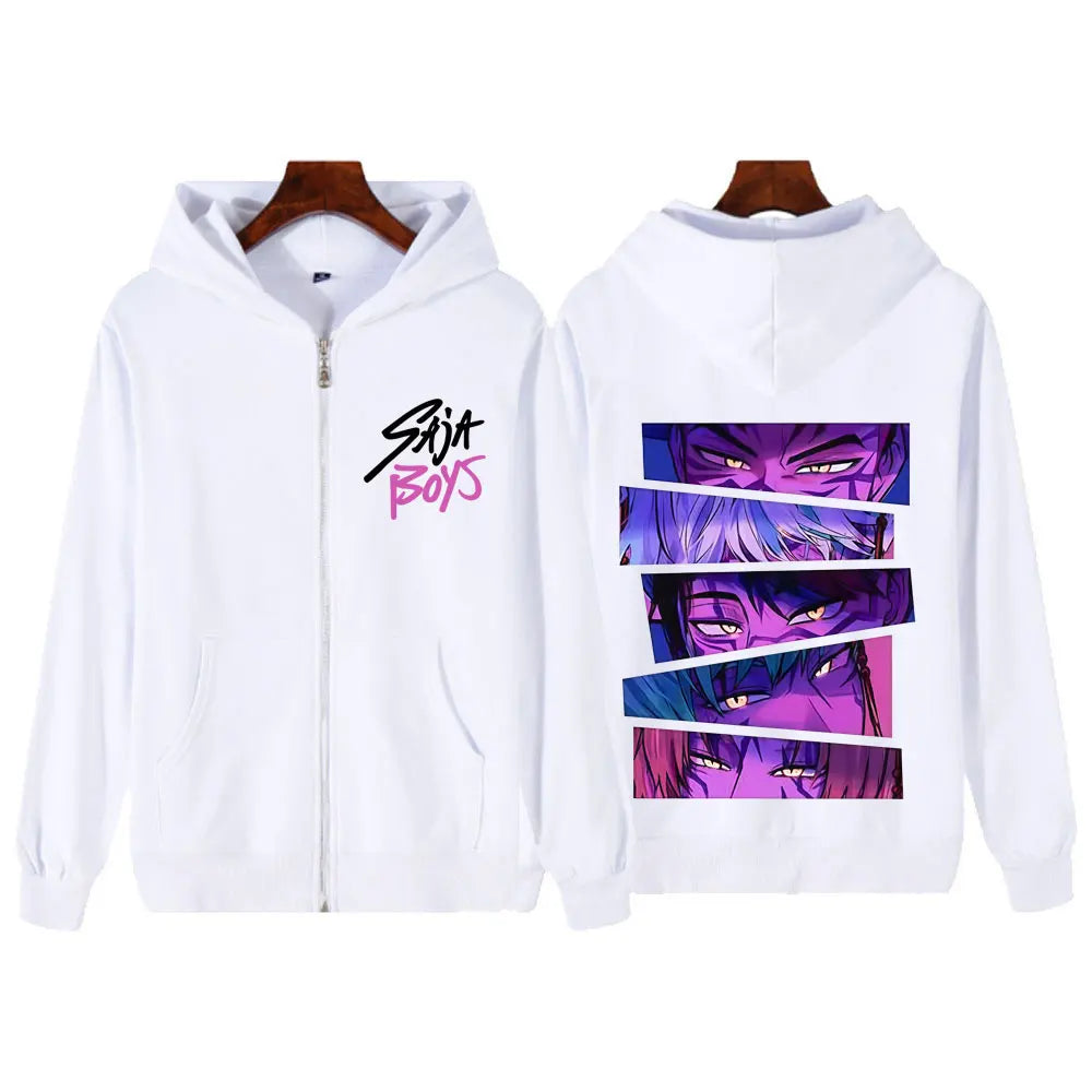 Kpop Demon Hunters Saja Boys Movie Zip Up Hoodie Men Women Fashion Pullover Long Sleeves Loose Casual Harajuku Zipper Sweatshirt