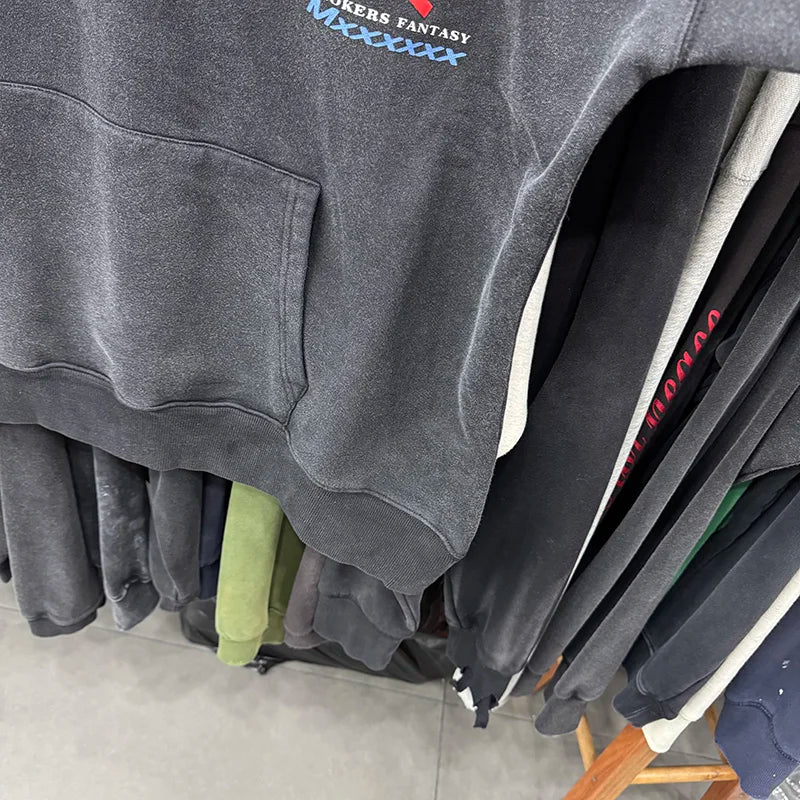 High Quality Saint Winter Cotton SMOKERS FANTASY Letter Printed Washed Vintage Casual Hoodies Men
