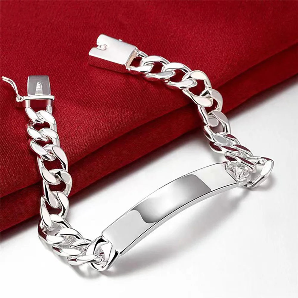 Engravable Name Bracelet Personalized Stainless Steel Mens ID Bracelets Free Engraving Laser Name Date Customize Gift for Father