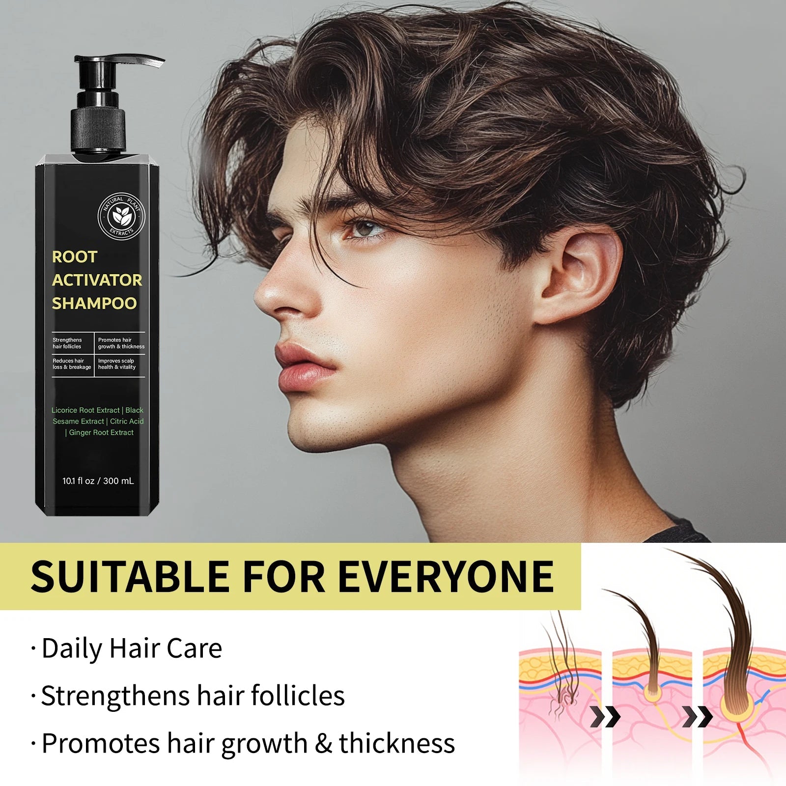 Root Activator Shampoo 300ml Hair Growth Treatment Anti-Hair Loss Strengthens Follicles Improves Scalp Health For Thinning Hair Halalzen
