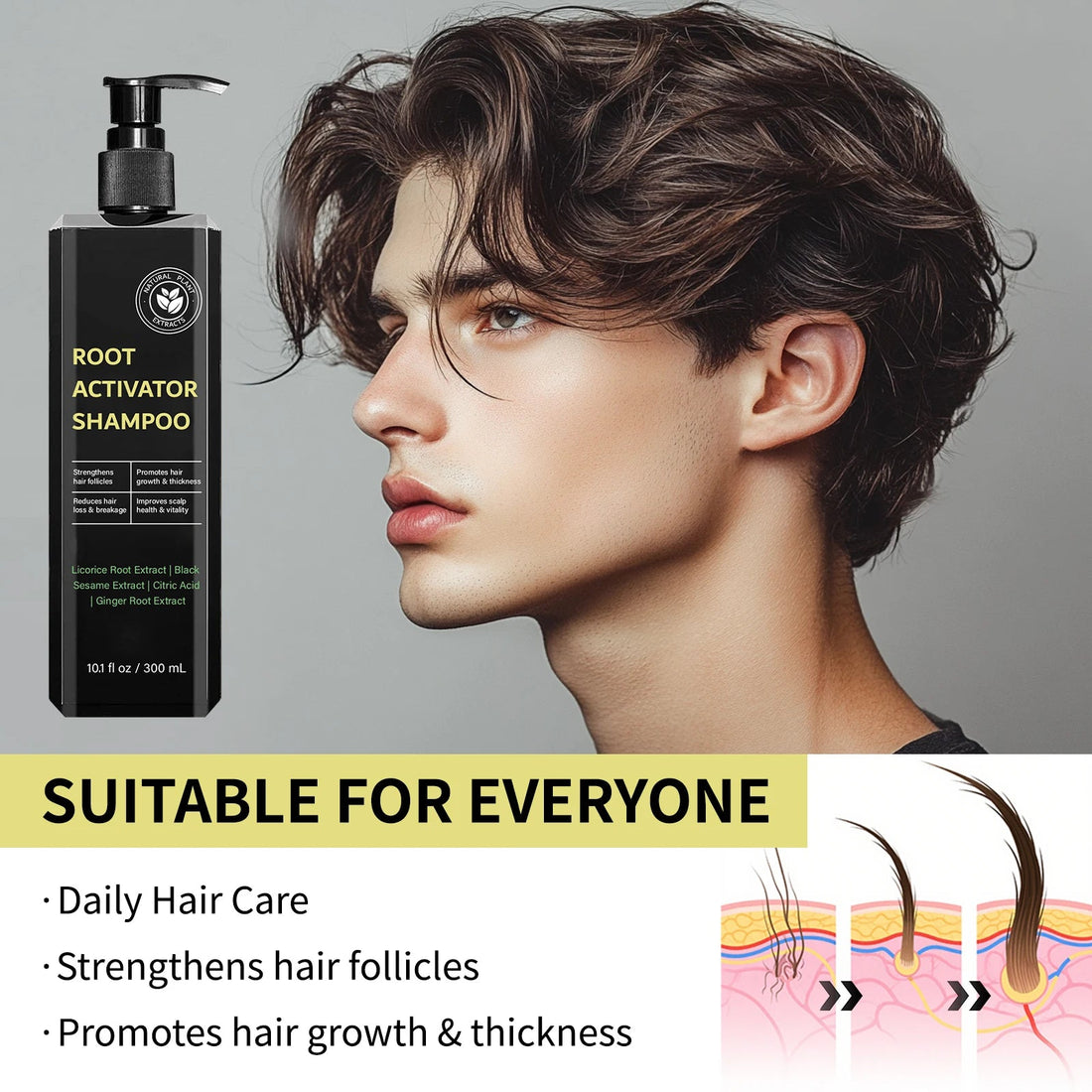Root Activator Shampoo 300ml Hair Growth Treatment Anti-Hair Loss Strengthens Follicles Improves Scalp Health For Thinning Hair Halalzen