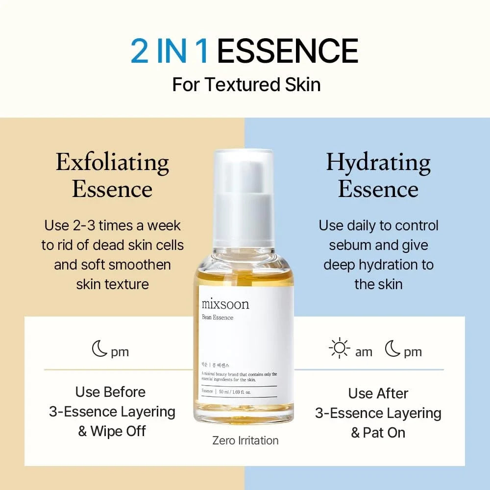 Korean Skin Care Mixsoon Glow Bean Essence,Hydrating Exfoliating Hyaluronic Acid Serum Facial Moisturizing Barrier Serum 50ml Halalzen