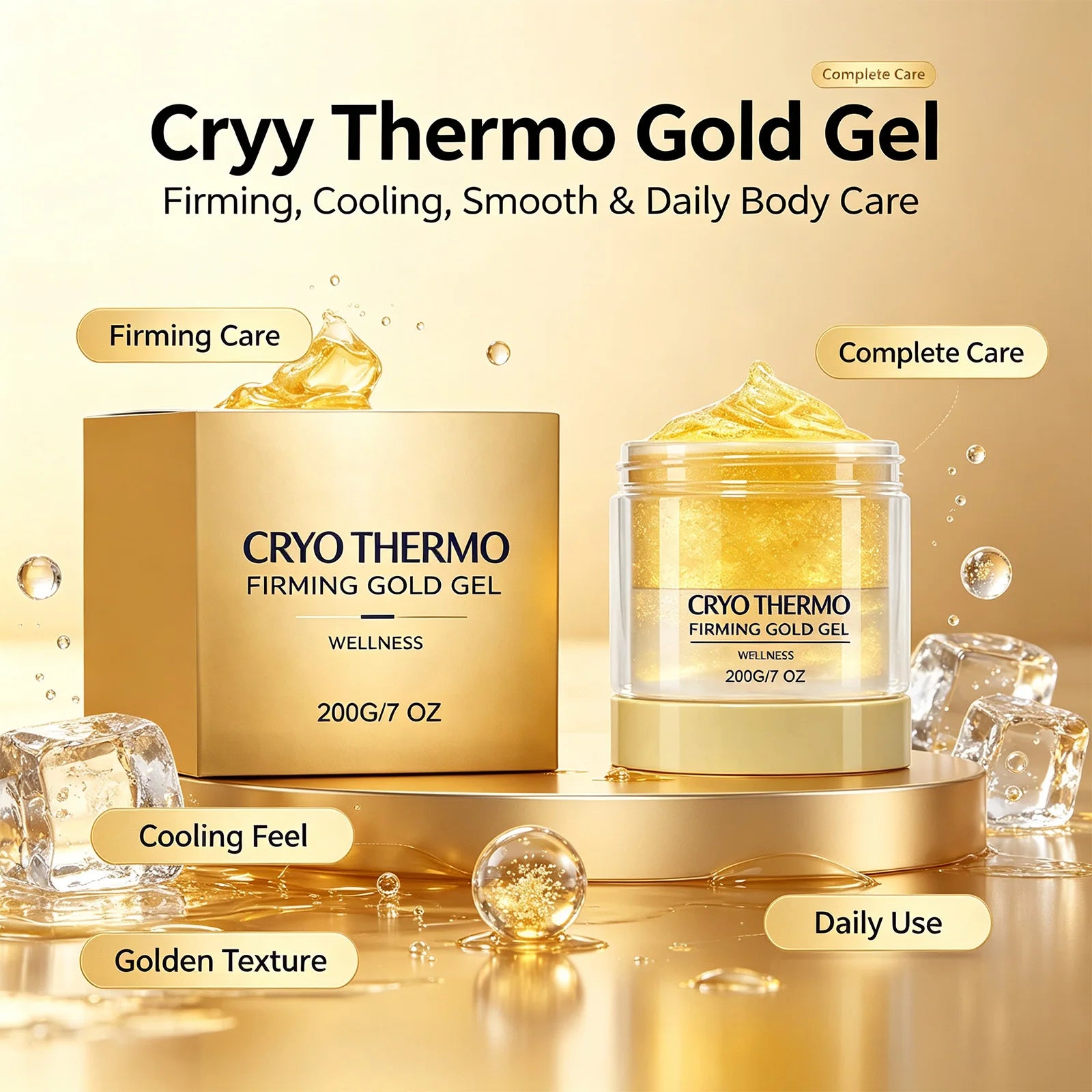 Cryo Thermo Firming Gold Massage Gel Skin Firming Lifting Hydrating Aloe Vera Nano Golden Body Care Detoxification Gel 200g