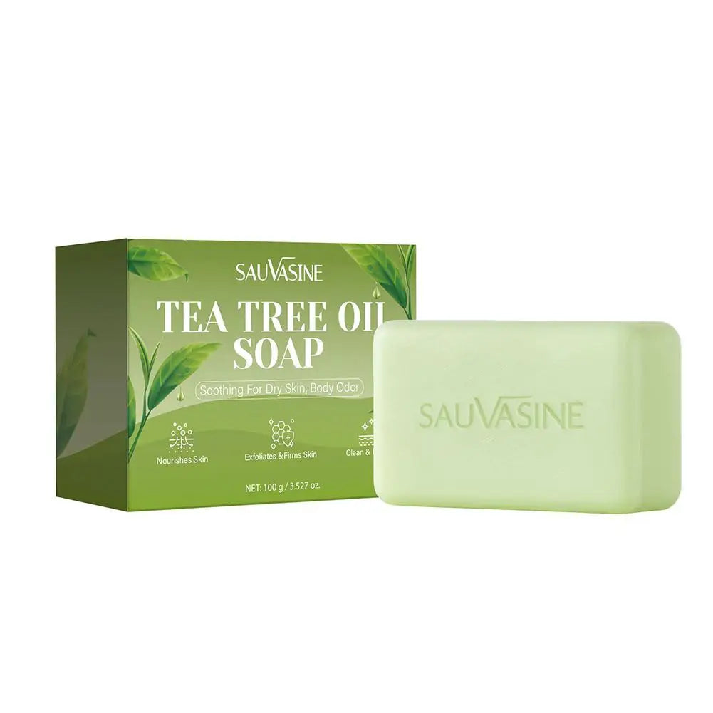 100G Tea Tree Oil Soap Bar for Men & Women, Deep Cleansing, Soothing for Dry Skin, Body Odor Care, Exfoliates & Firms Skin Care Halalzen
