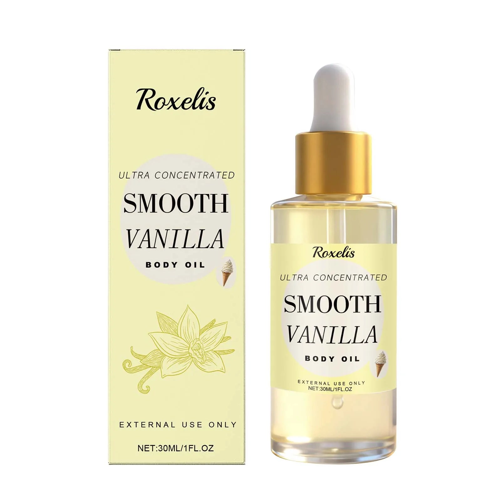 Roxelis 30ml Vanilla Creamy Fragrant Body Oil Moisturizing Whole Body Massage Essential Oil for Dry Skin Moisturizer Hydrating