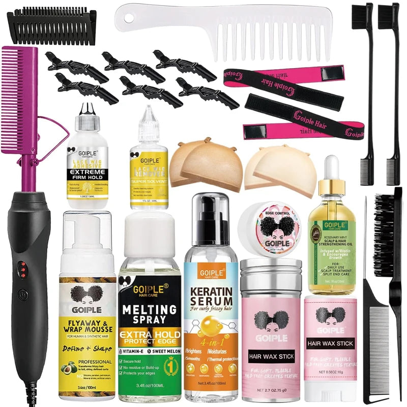 GOIPLE Electric Hot Comb Fast Heating Straightener Curling Iron Curler Brush Styling Tools for Hair Care Lace Wig Styling Set Halalzen