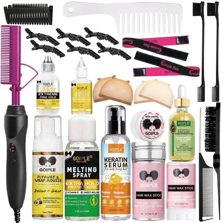 GOIPLE Electric Hot Comb Fast Heating Straightener Curling Iron Curler Brush Styling Tools for Hair Care Lace Wig Styling Set Halalzen