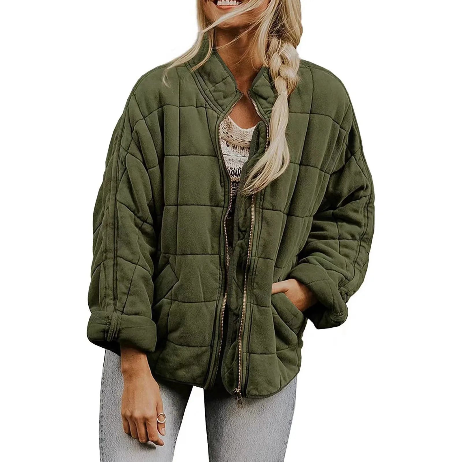 Women Casual Cotton Jacket Solid Color Loose Zipper Jacket With Pocket Autumn Winter Warm Coat Fashion High Street Outerwear