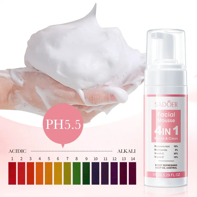 SADOER 4 in 1 Facial Mousse Face Wash Foam Facial Cleanser Moisturizing Whitenting Hydrating Face Cleansing Skin Care Halalzen