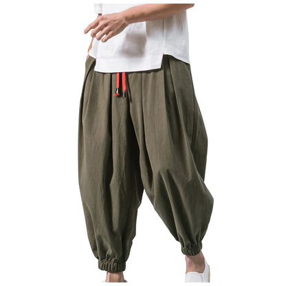 New Oversize Men Loose Harem Pants Autumn Chinese Linen Overweight Sweatpants High Quality Casual Brand Trousers Male