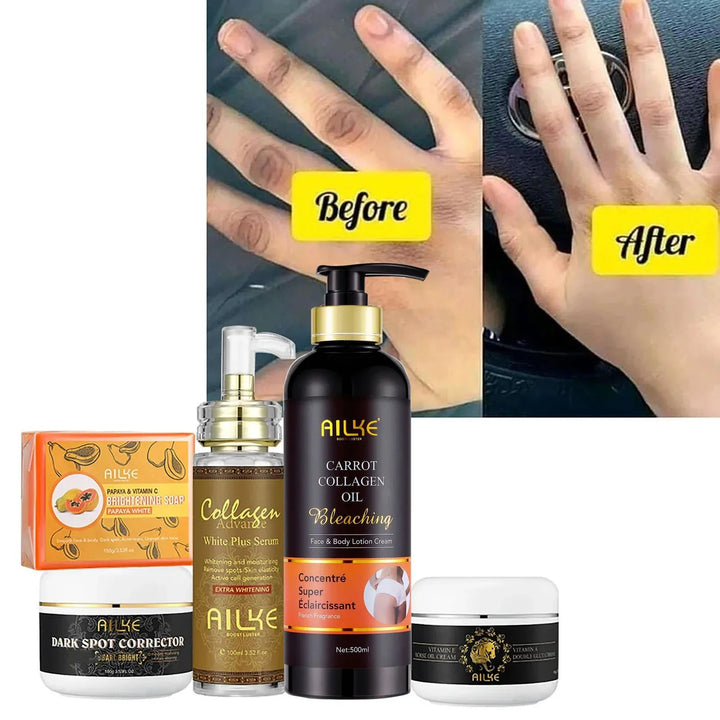 AILKE Collagen Lightening Kit, Cleansing, Moisturizer, Hydration, Dark Spots Removal Cream, Whitening, Brightening Body Lotion Halalzen