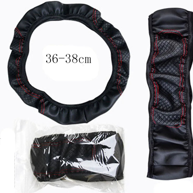Share Car Steering Wheel Cover Leather Good Grip Car Accessories For 15"/37-38CM