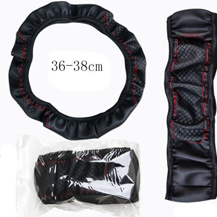 Share Car Steering Wheel Cover Leather Good Grip Car Accessories For 15"/37-38CM