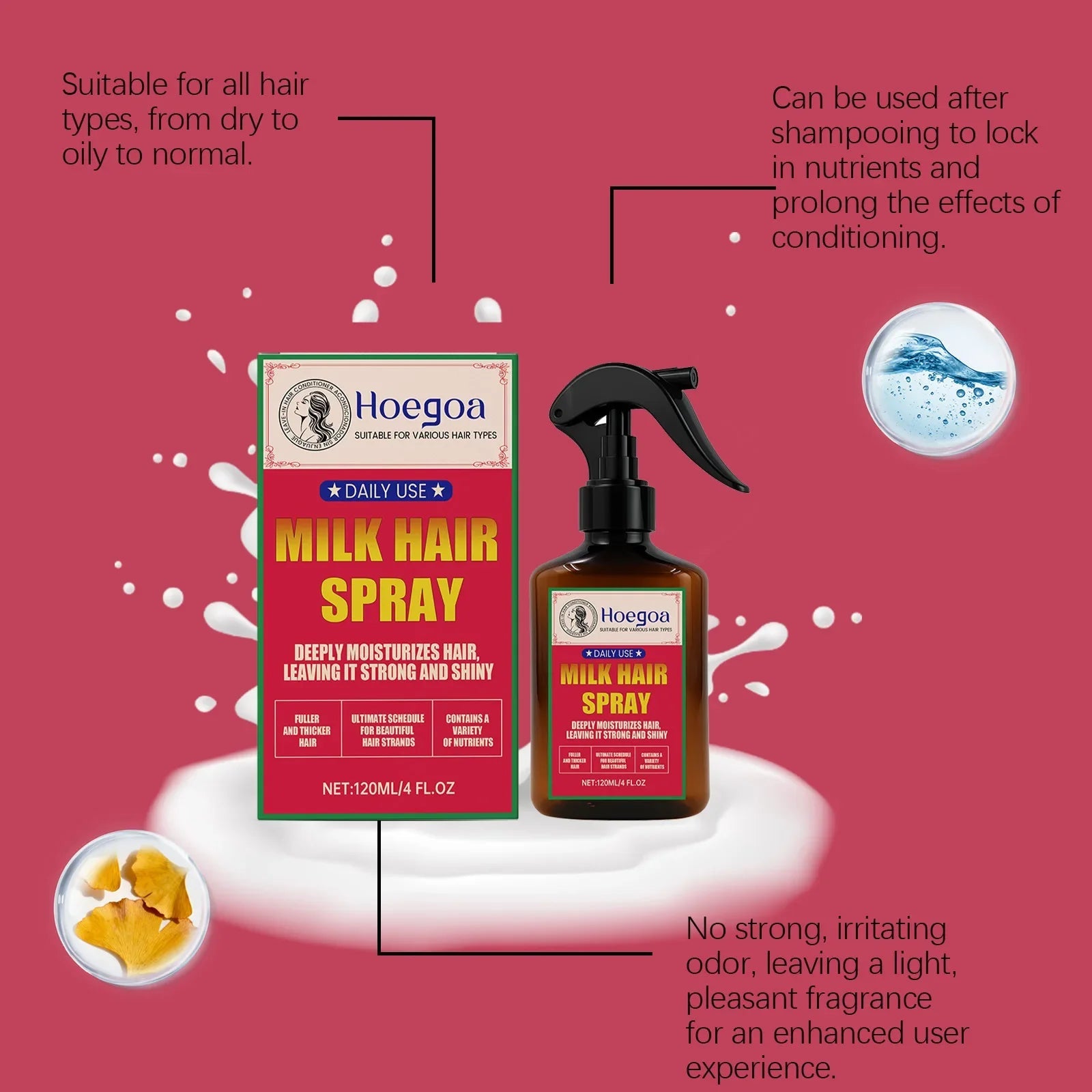 Milk Spray for Women – Hydrating Leave-In Conditioner & Detangler – Lightweight Moisturizing Hair Treatment for Dry Damaged Hair Halalzen
