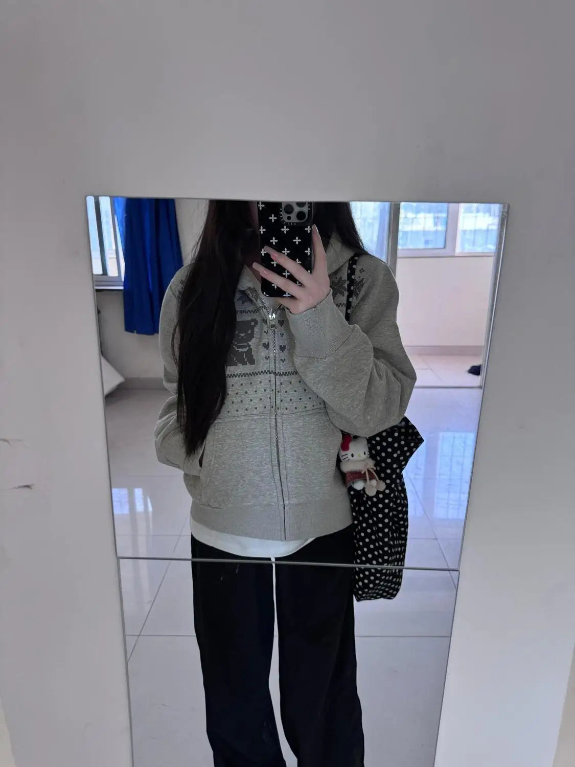 Korean Cute Bear Hoodie Women - Foam Print Hooded Sweatshirt, Y2K Oversized Open Front Jacket, Ins Fashion Winter Coat, Casual L