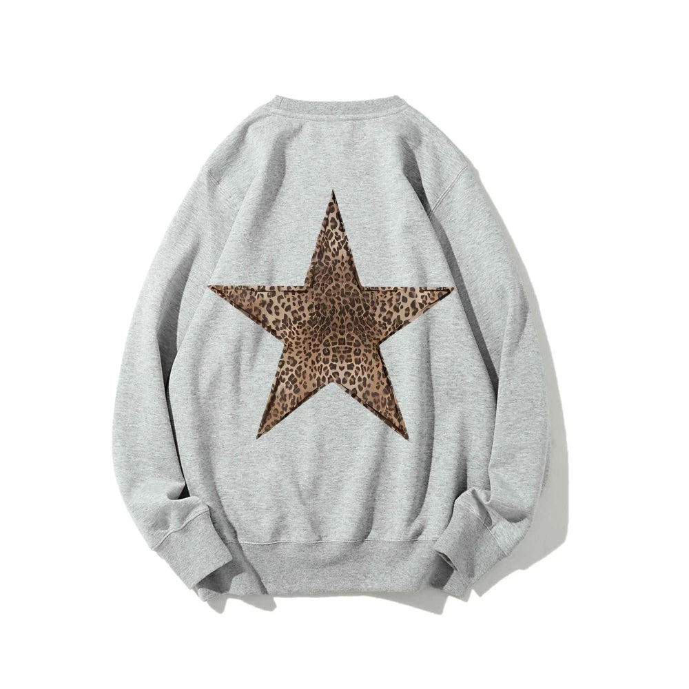 Leopard Star Graphic Sweatshirt Oversized Y2k Sweatshirt Cheetah Hoodie Streetwear Unisex Pullover Tops Autumn Female Clothing