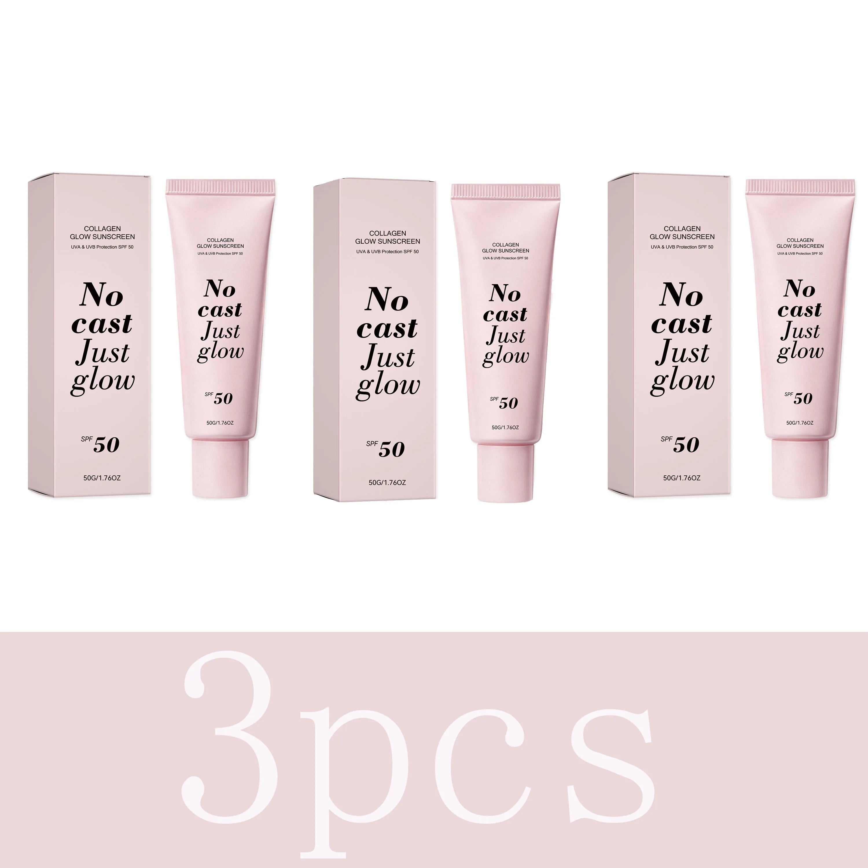 Collagen Glow Sunscreen SPF50 Broad Spectrum UVA UVB Protection No White Cast Lightweight Non Greasy Hydrating Sun Lotion For Se