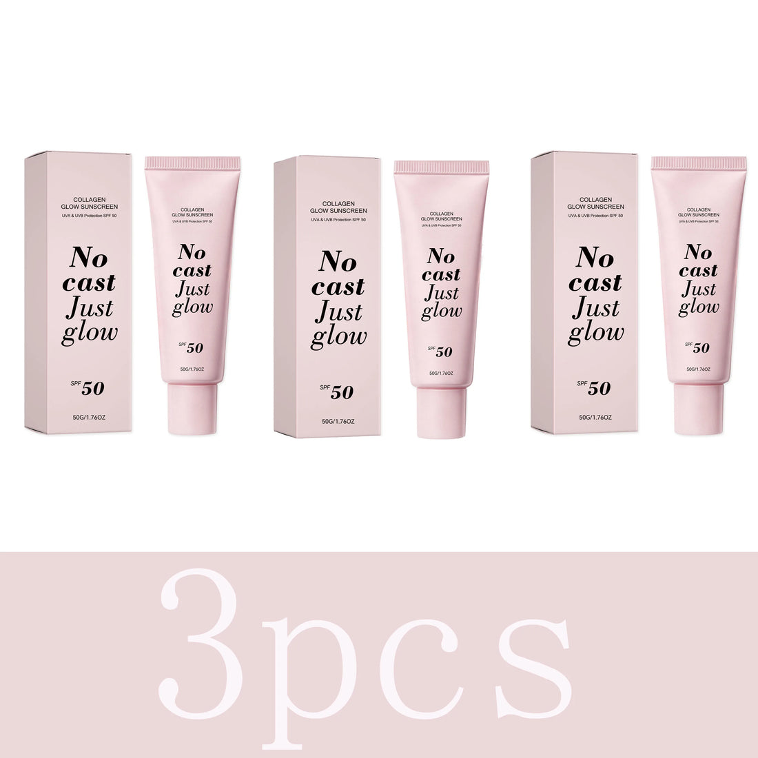 Collagen Glow Sunscreen SPF50 Broad Spectrum UVA UVB Protection No White Cast Lightweight Non Greasy Hydrating Sun Lotion For Se