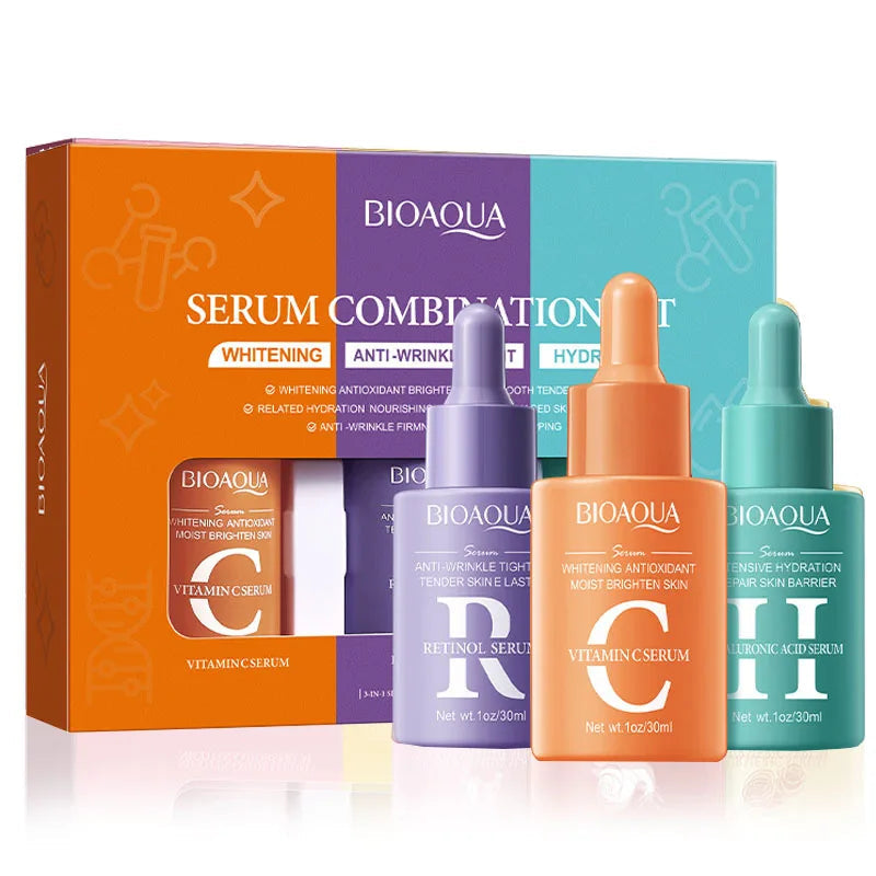 3pcs/set BIOAQUA Vitamin C Retinol Hyaluronic Acid Serum Moisturizing Whitening Anti Wrinkle Facial Essence Skin Care Sets Halalzen