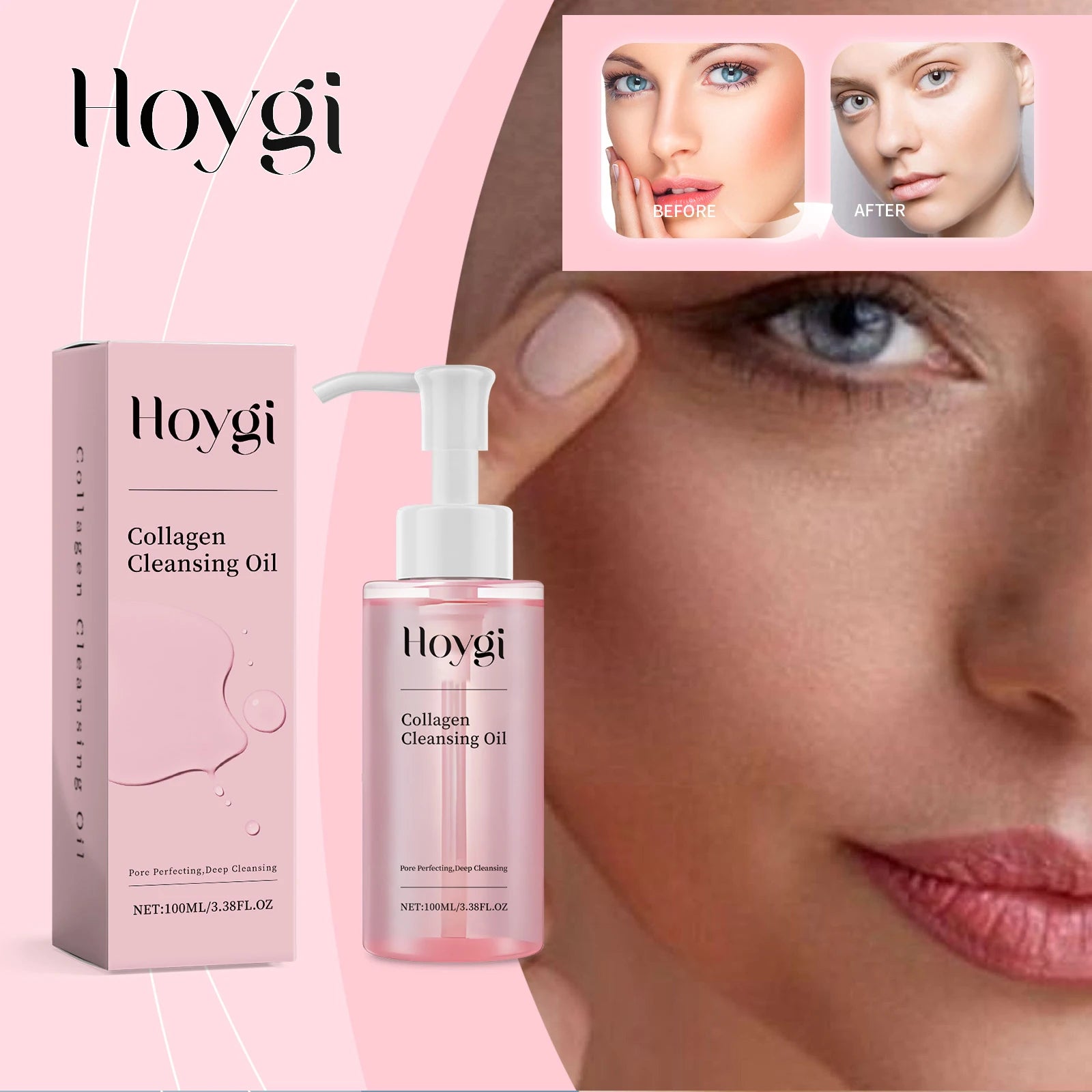 Hoygi 100ml Collagen Infused Makeup Remover Oil Jojoba Fast Emulsifying Gentle Cleansing for Waterproof Makeup Vegan No Residue Halalzen