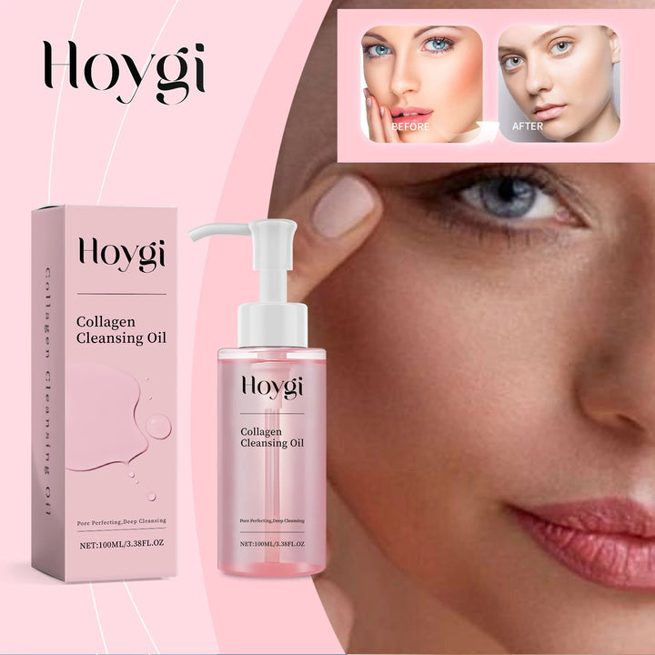 Hoygi 100ml Collagen Infused Makeup Remover Oil Jojoba Fast Emulsifying Gentle Cleansing for Waterproof Makeup Vegan No Residue Halalzen