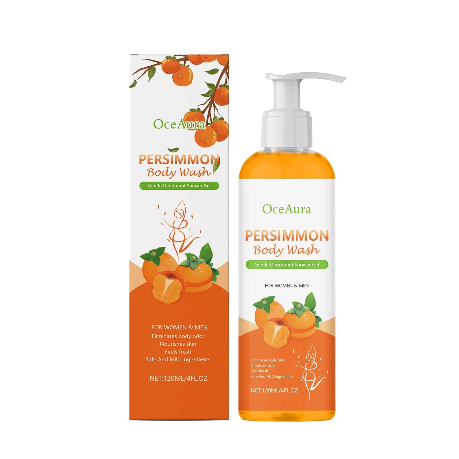 OCEAURA Persimmon Deodorizing Shower Gel Odor Remover Sweat Stains Body Cleaning Lasting Fragrance Smoothing Nourish Body Wash Halalzen
