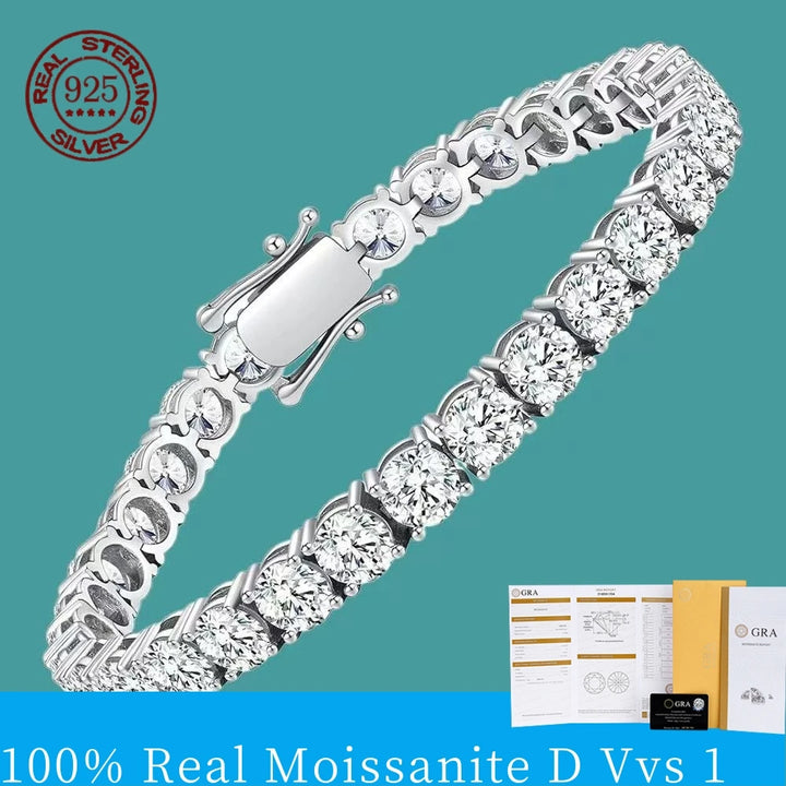 Pulsera de tenis de moissanita completa color D VVS1 de alta calidad y moda en plata esterlina S925 para joyería de boda y compromiso para mujer