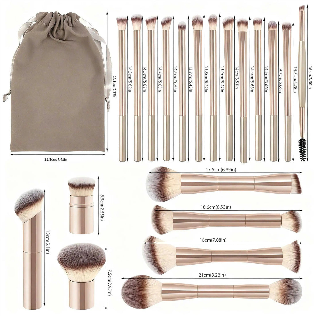20pcs/set Pro Makeup Brushes Double Ended Foundation Concealers Blush Eye Shadows Brush for Liquid Cream Powder Blending Halalzen