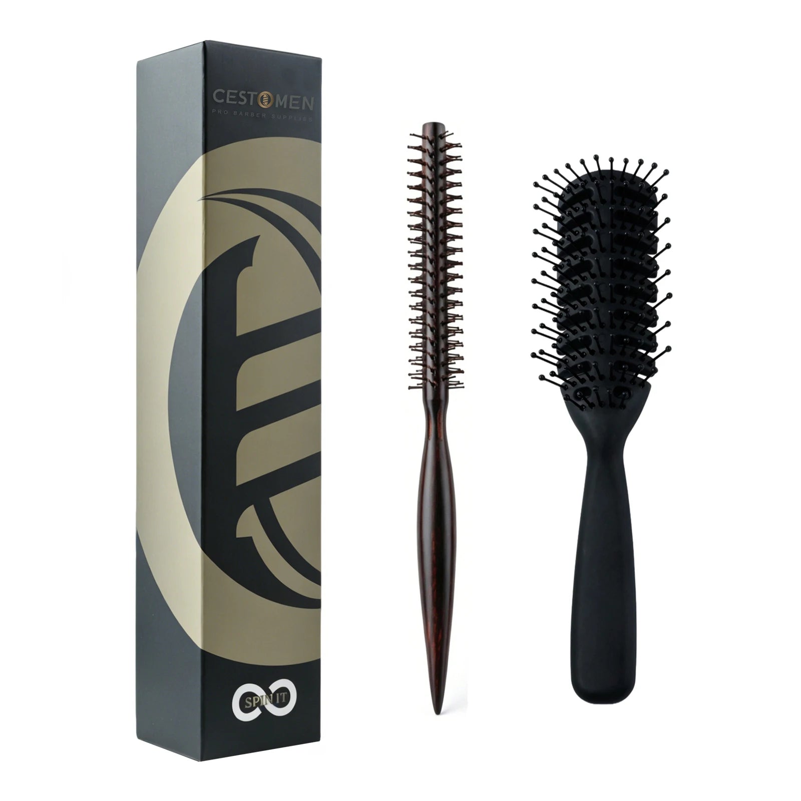 2Pcs Professional Salon Hair Styling Brush Wooden Round Brush Set Vent Brush Detangling Volumizing Hair Brush Barber Home Use