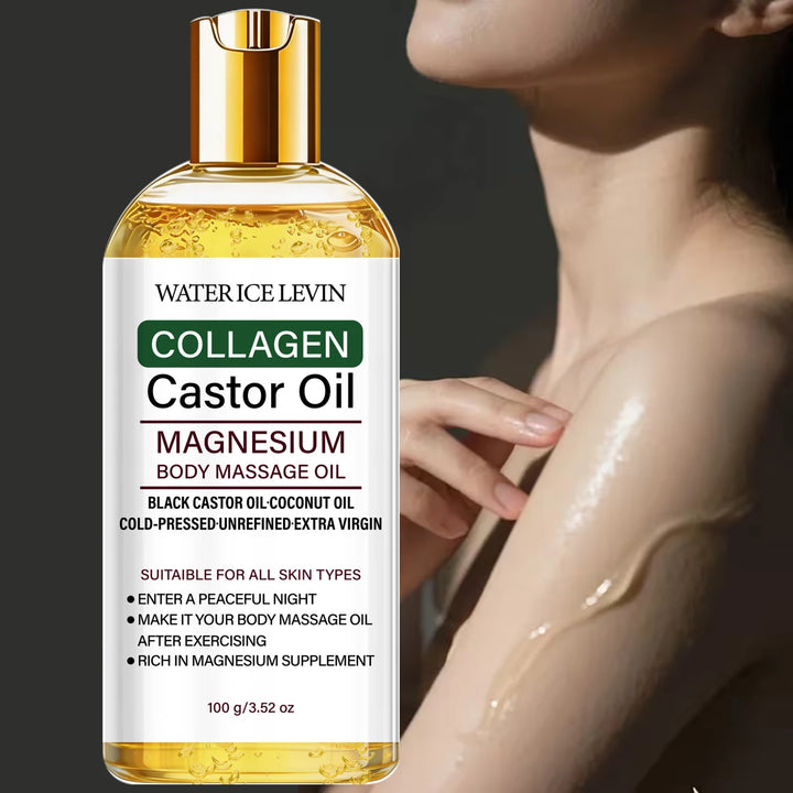 Cold-Pressed Castor Oil Body Massage Oil with Collagen & Magnesium, Moisturizing Care