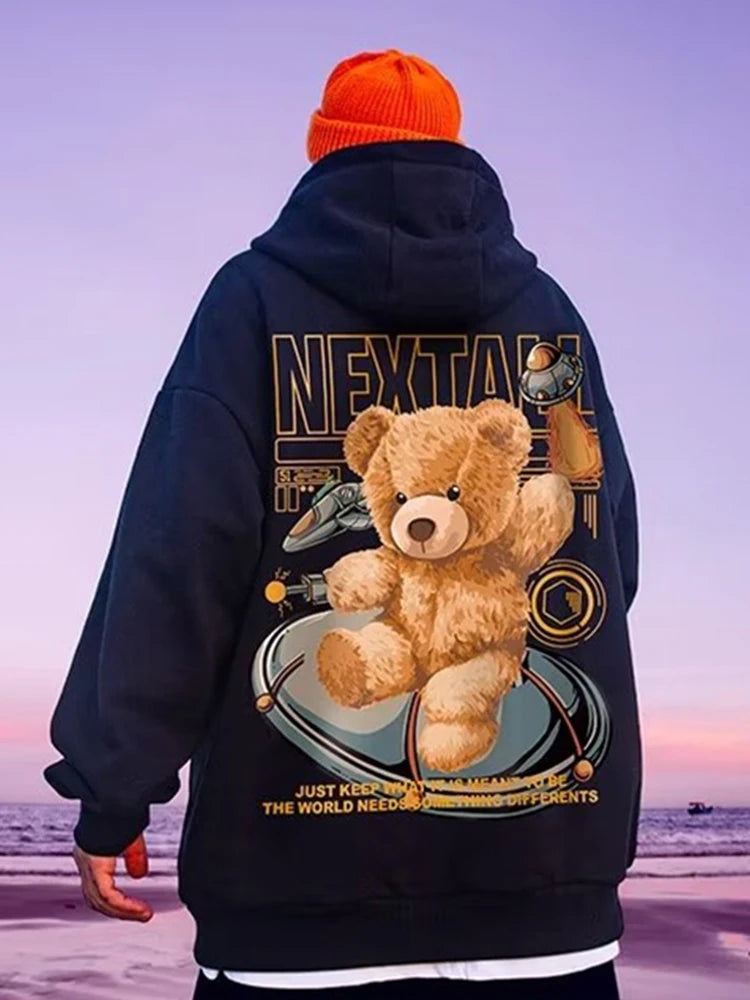 Autumn Men Hip Hop Bear Graphic Hoodie 2025 Cartoon Casual Oversized Hoodies Streetwear Fashion Sweatshirts Japanese y2k Clothes