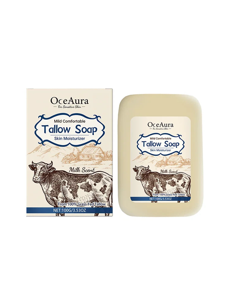 OCEAURA Tallow Soap, Beef Tallow Soap, Pure Tallow Balm Soap Bar for Sensitive Skin - Moisturizes, Soothes, and Hydrates 100g Halalzen