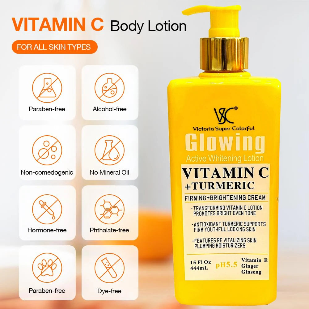 Natural  Vitamin C Turmeric Brightening Body Lotion, Reduce Blemish, Acne, Smooth ,Glowing & Hydration Cream, For All Skin Types