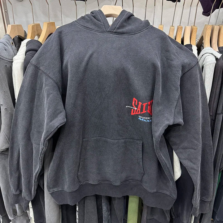 High Quality Saint Winter Cotton SMOKERS FANTASY Letter Printed Washed Vintage Casual Hoodies Men