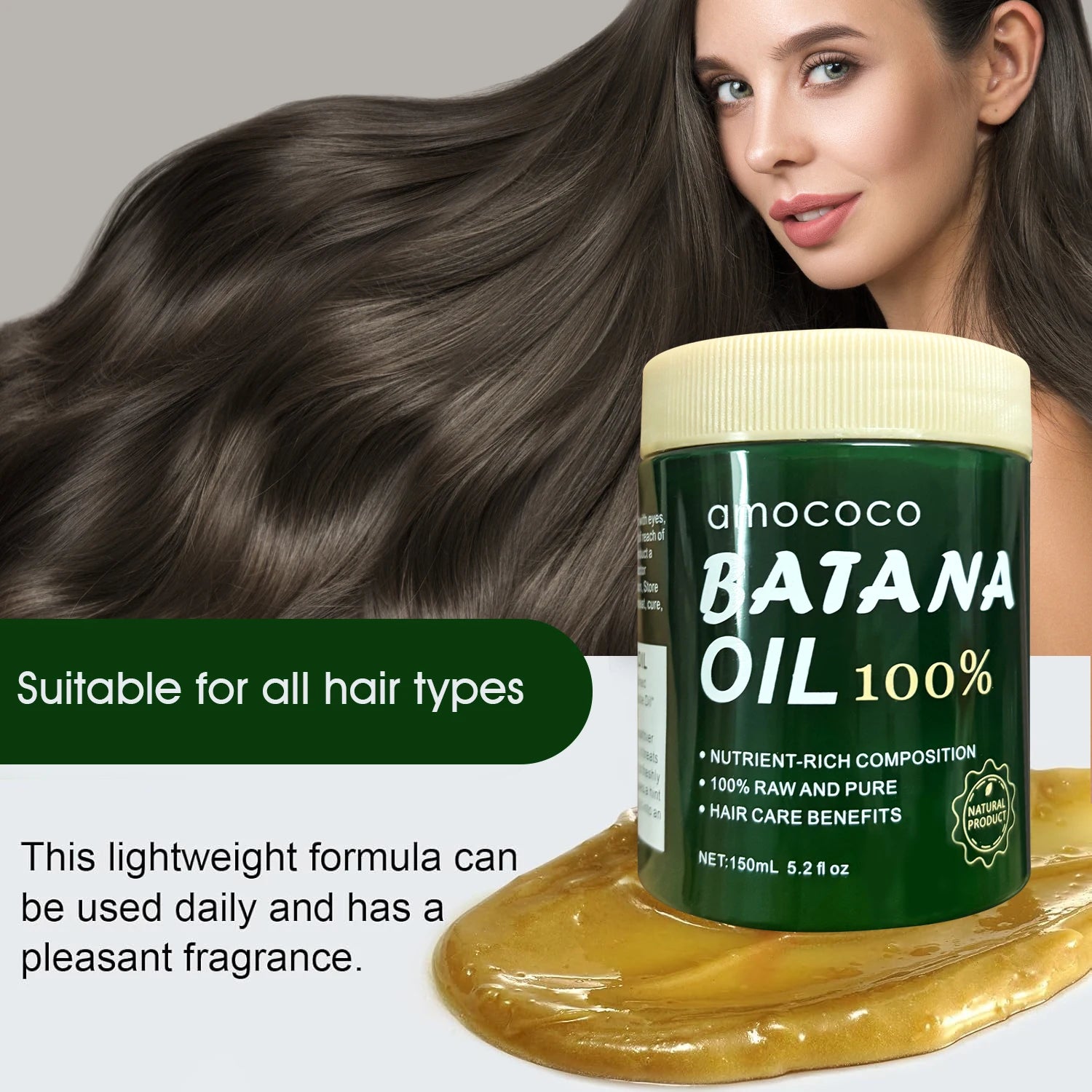 Amococo 2pcs Batana Oil 100% 150ml Each Pure Natural Hair Oil Treatment Nourishing Moisturizing Repair Care for Dry Damaged Hair Strengthening Conditioner for Women Men