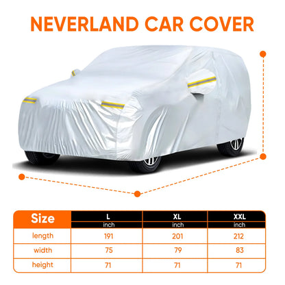 NEVERLAND Car Cover Waterproof All Weather for Automobiles, Waterproof Outdoor 190T TAFFETA  Car Cloth , Size L XL XXL