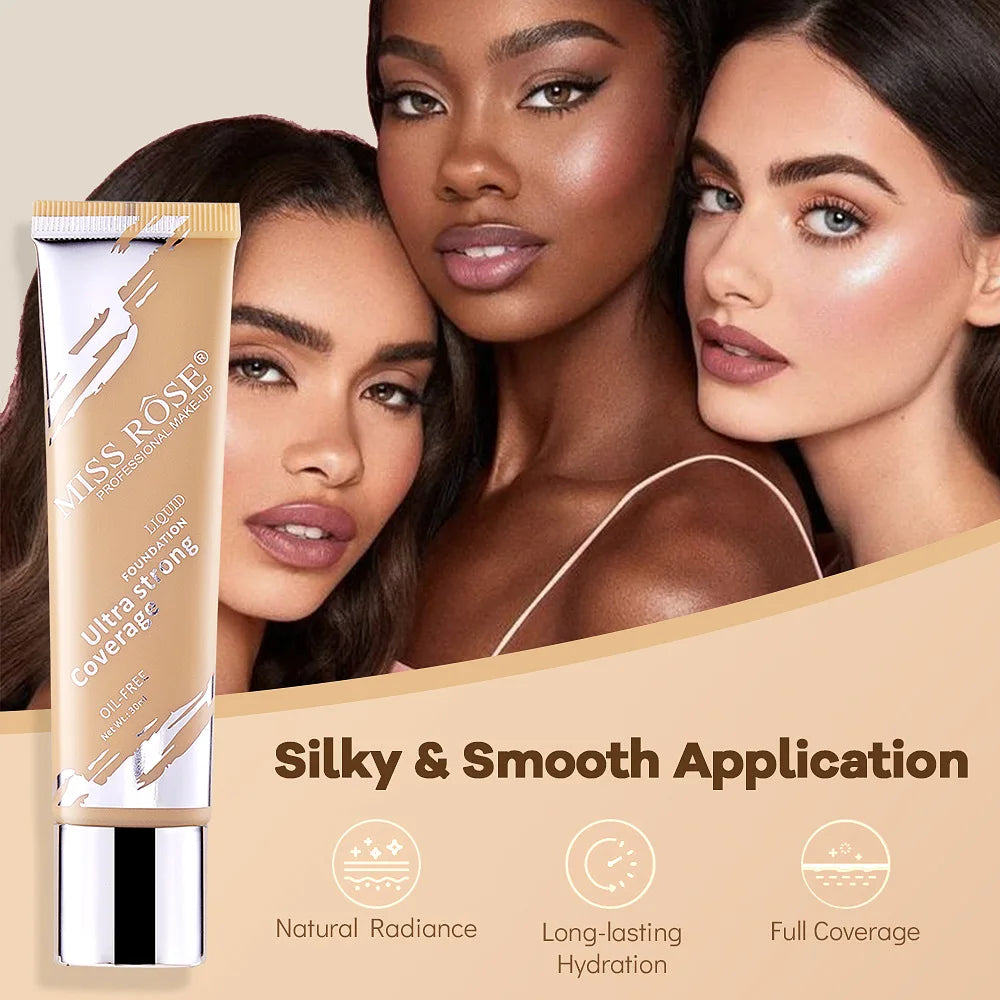 Oil‑control LongLasting Foundation Cream Natural Buildable Coverage Concealer Makeup Base Sweat Proof Non‑fading Facial Cosmetic