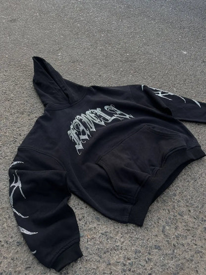 2025 Winter Trendy American Street Hip-Hop Rock Anime Printed Hoodie Men Y2k Gothic Punk Casual Loose Pullover Sweatshirt Women